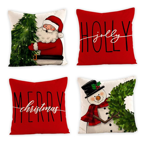 Juego De 4 Fundas De Almohada Navideñas De Papá Noel Sofá