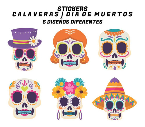 Sticker Etiqueta Decorativa Calaveras Día De Muertos 48 Pzs