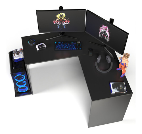 Mesa Escrivaninha L Gamer Para Computador Em Madeira Cor Preta Casa Lustre