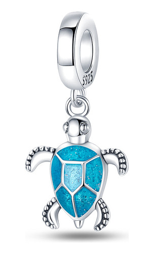 Berloque Tartaruga Brilha No Escuro Prata Eternal Joias Cor Azul