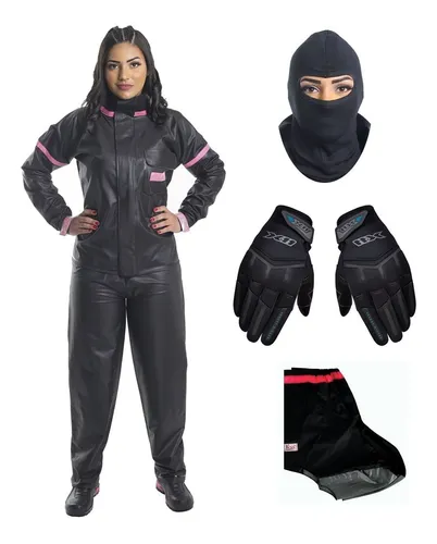Kit Capa De Chuva Feminina Luva X11 Polaina Balaclava Moto Frete