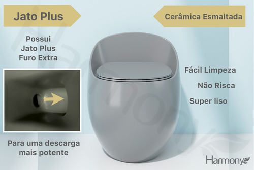 Vaso Sanitário Monobloco Caixa Acoplada Cinza Fosco Pérola