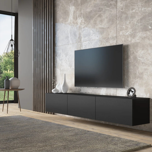 Mueble Rack Tv Nut 1.50mts Melamina Premium Y Tapac Pvc Negro Liso