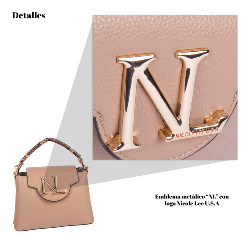 Bolsa de ombro Nicole Lee com emblema Nl Ss22, cor cinza