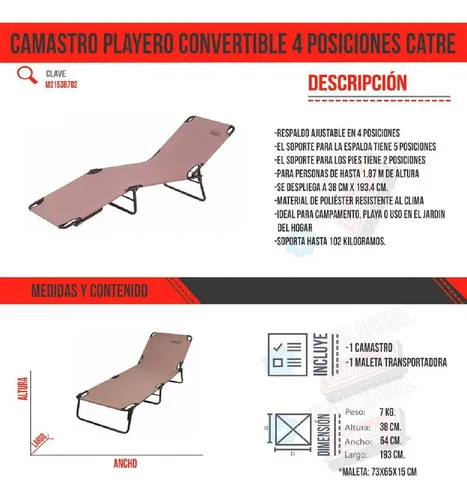 Catre Plegable Coleman Reclinable 4 Posiciones Color Caqui