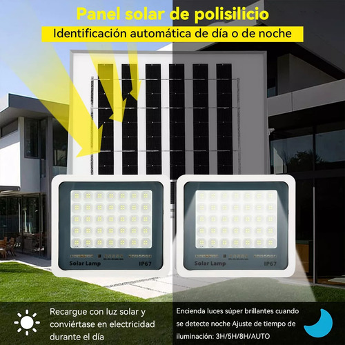 Reflector Lámpara Solar Led 500w Recargable Para Jardin Blanco