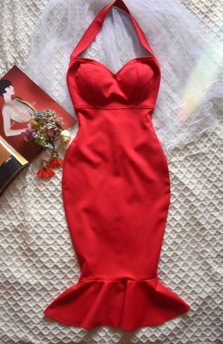 Vestido Rojo Corte Tipo Sirena Juvenil 2021