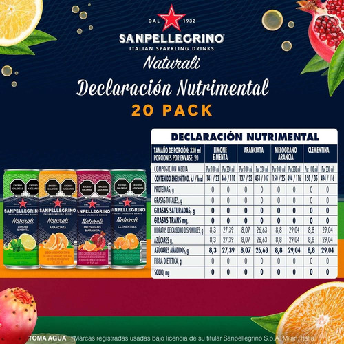 Agua Mineral Saborizada San Pellegrino Naturali Mixpack 20pz