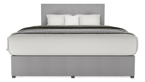 Cama Recamara Base Y Cabecera Urban King Size Madera Tapiz Lino Gris