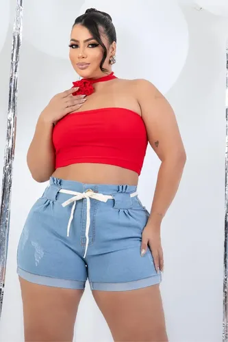 Shorts Jeans Feminino Plus Size com Lycra com Cordao 44 / 54 - foto 1