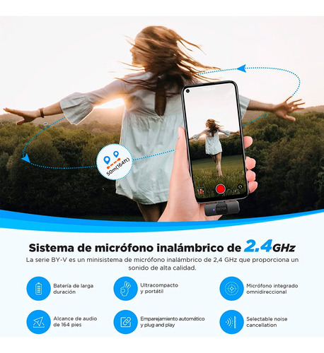 Micrófono inalámbrico de solapa Boya BY-v10 con conexión USB-C