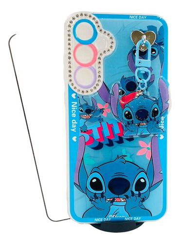 Funda Stitch + Mica Cristal Para Samsung Galaxy S24fe Azul Stitch
