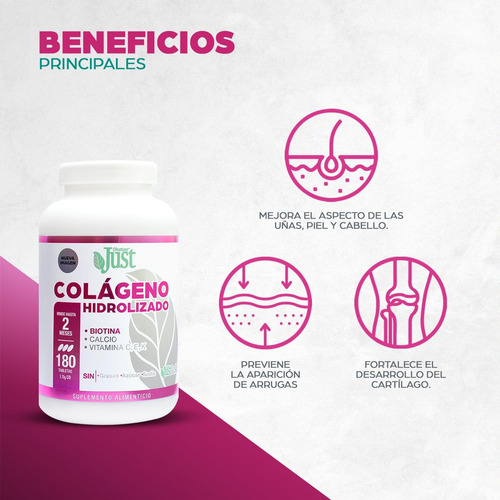 Justcollagen Colageno Hidrolizado 1800 180 Tabletas C E K Sabor Justcollagen