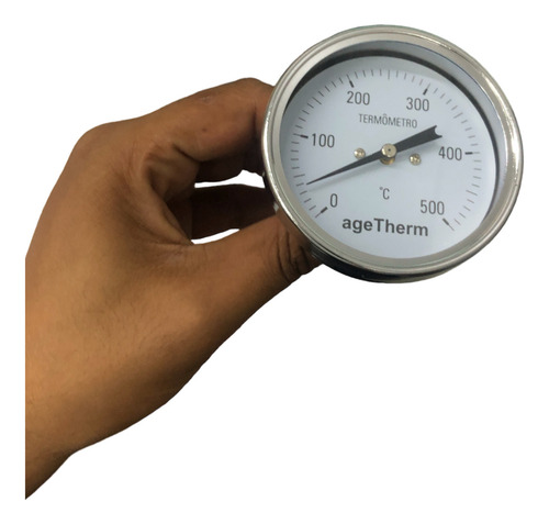 Termômetro 500 Graus Inox Haste 20cm Rosca 1/2 80mm Angular