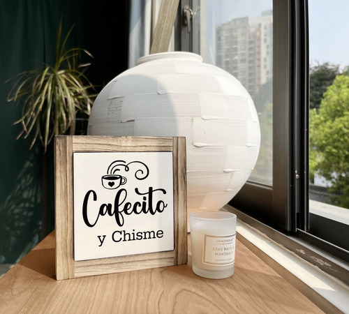 Cartel De Placa De Madera De Cafe, Cafecito Y Chisme, Caja D