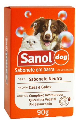 Sabonete Em Barra Neutro Pet Sanol Dog 90g Para Cão E Gato