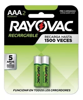 2 X Pilas Recargables AAA RAYOVAC 600 Mah 1.2V