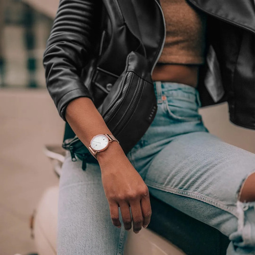 Reloj Mujer Acero Correa Imantada - Abaco Pierina Mesh Malla Cobre Bisel Cobre Fondo Blanco