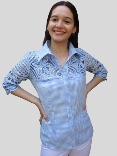 Blusa Escocesa Azul Bordados Edis Cartago