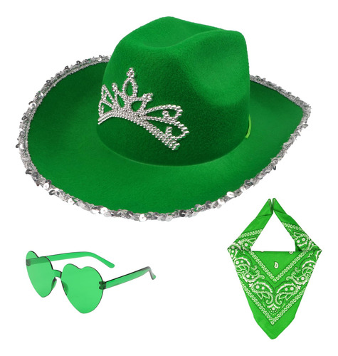 Sombrero De Vaquera Verde Con Gafas, Bufanda Para La Cara, I