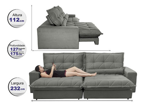 Sofá cama reclinable retráctil con bolsillo Inbox Soft 2.32 gris