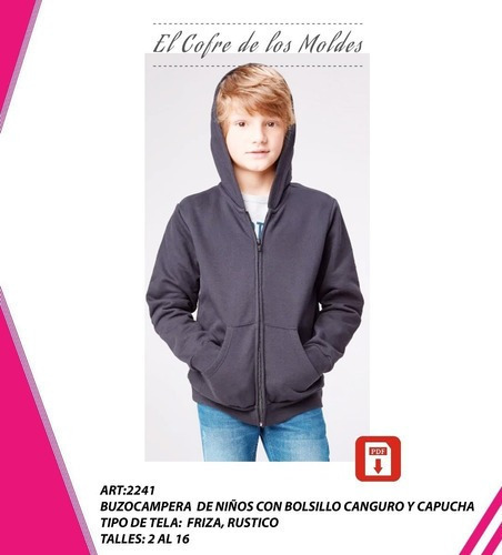 Molde  Campera C / Capucha Niños, Pack Talles 2 Al 16