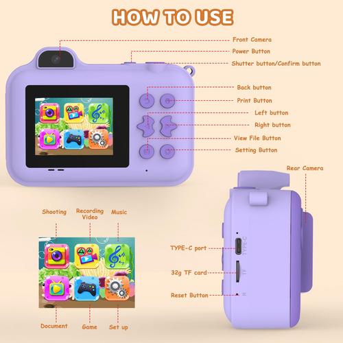 Cámara Infantil Misirun Instant Print 1080p Hd 32 Gb A Parti