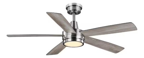 Ventilador De Techo Fanelee Luz Led 54 In Smart Con Control Cantidad De Aspas 5 Estructura Plateado Aspas Roble Gris Diámetro 137 Cm