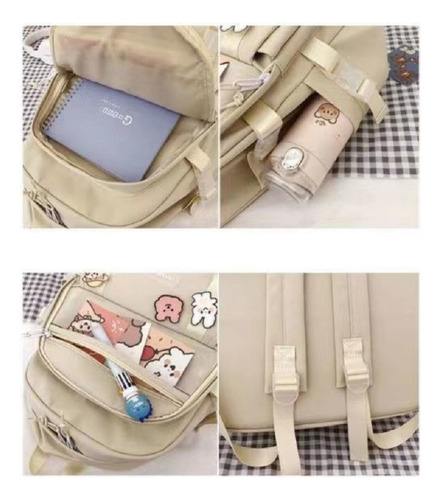 Mochila Gran Capacidad Versátil Bonita Pom Pom Purin Kuromi Color Azul Diseño De La Tela Lisa