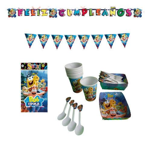 Kit Decoracion Completo Vasos+platos Bob Esponja 12niños