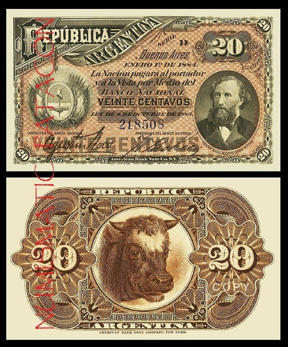 Billete 20 Centavo Banco Nacional 1884 Fraccionario Copia P7