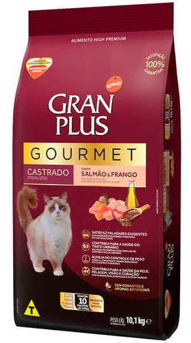 Ração Gran Plus Gourmet Gato Castrado Salmão Frango (10x1kg)