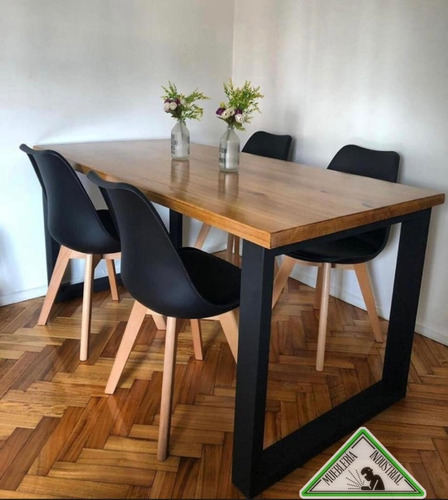 Mesa De Comedor En Madera Y Hierro 120 X 80 X 78 Preciosa