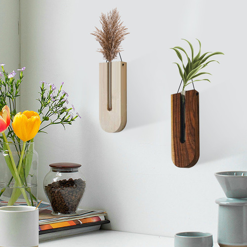 Jarrón De Madera Para Decoración De Pared, Negro