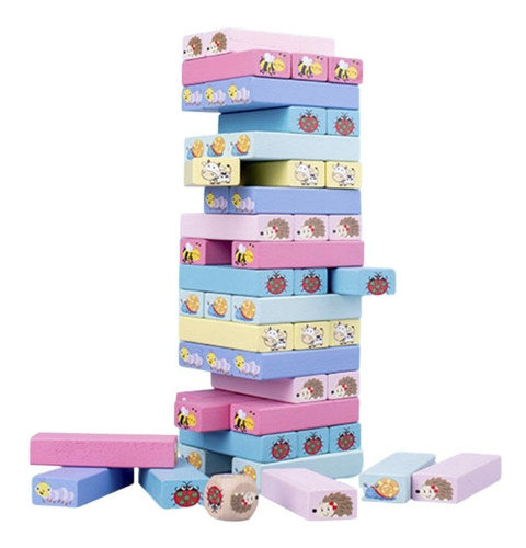 Jenga De Madera Animales Colores Pasteles