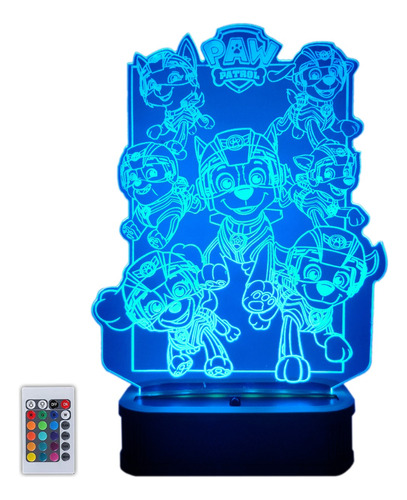 Lámpara Acrilico Led Rgb Multicolor Velador Paw Patrol 220v