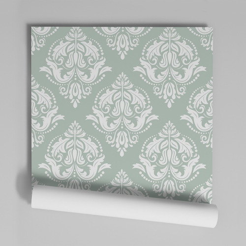 Papel De Parede Adesivo Damask Seladon Dk-49 - 26 Unidades