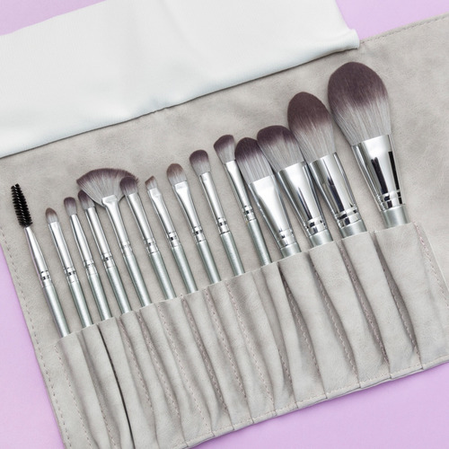 Set De Brochas Y Pinceles De Maquillaje Con Funda X14 P6860 Color Gris