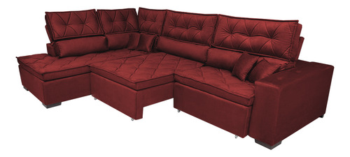 Sofá de Canto Retrátil e Reclinável com Molas Cama inBox Platinum Esquerdo 3,00x2,36 Suede Vermelho
