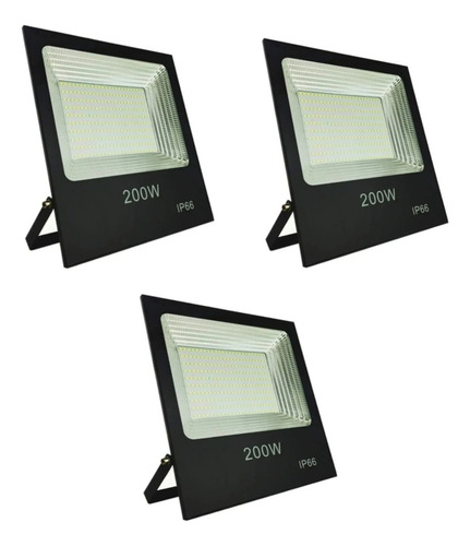 Pack 3 Foco 200w Reflector Led  Luz Exterior Canchas Ip66