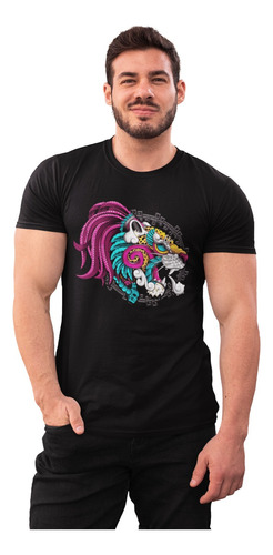 Playera Jaguar Con Plumas Prehispánico/ Cráneo/ Skull