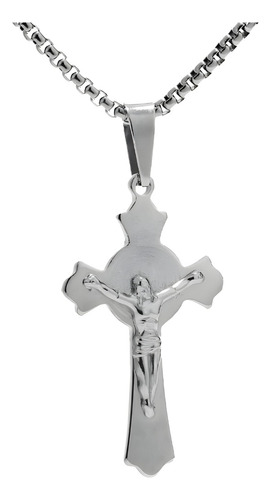 Collar Cruz Religioso Hombre 60cm Plata