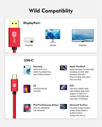 Imagen 7 de 8 de Silkland Usb C To Displayport Cable 3.3ft/1m [4k@60hz, 2k...
