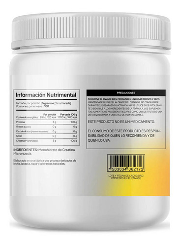 Creatina monohidratada y micronizada Primetech, 100 Servicios de 5 gr, en polvo y de alta pureza sin sabor o aditivos para mayor resistencia y