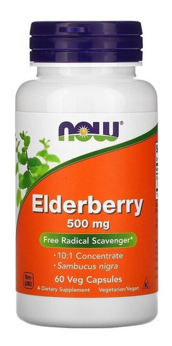 Now Foods - Elderberry - Baya De Saúco - 500 Mg - 60 Cápsulas - Sin sabor