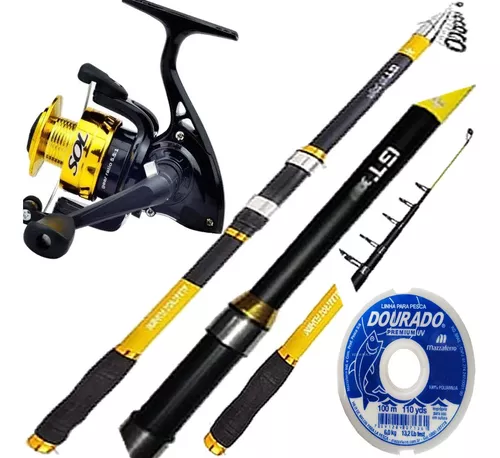 kit pesca praia pesqueiro molinete vara 2 40mts linha frete grátis