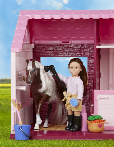 Establo De Juguete Con Accesorio Muñeca Caballo Color Rosa