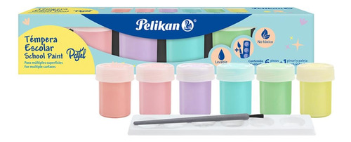 Tempera Pelikan Pastel Pote 20 Ml X 6 U + Pincel + Mezclador