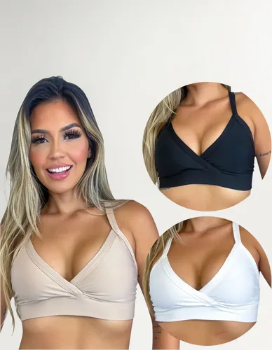 Kit 3 Top Academia Feminino Fitness Treino Sustentação