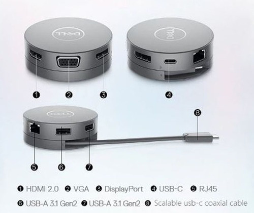 Imagen 2 de 5 de Dock Universal Dell Da310 Usb-c 7 En 1 Power Pass Through